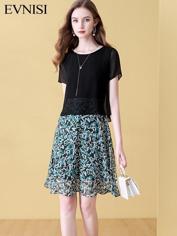 

EVNISI женский комплект из двух предметов шифоновое платье с круглым вырезом трапециевидной формы элегантные офисные платья с принтом для женщин летнее черное платье 2023
