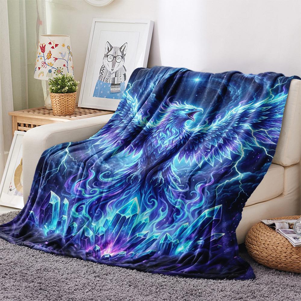 1Pc Phoenix Print Flannel Blanket, High Quality Comfortable for All Seasons, Home Decor, Warmth and Comfort, Perfect for Christmas Gifts