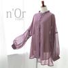 Oshare Walker Sheer Chinese Long Chinese Mao Puff Voluminous Pastel Tfn0383 n'OrLABEL Blouse, Women's Top, Sleeves, Buttons, Collar, Stand-Up Collar,