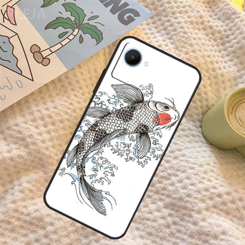 Koi Carp Fish Painting Case For Realme C55 C71 C67 C51 C75 C63 C61 C65 C53 C35 11 12 13 14 Pro Plus GT6 GT7 15 Pro