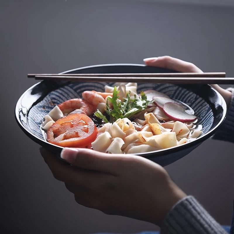 Best Selling Eco Friendly 9.5 Inch Noodles Bowl Japanese Style Large Ceramic Ramen Bowl Set