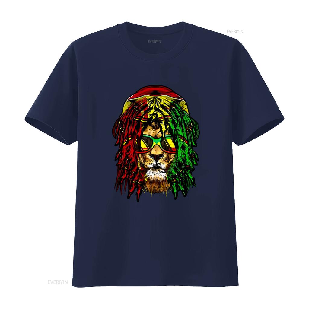 Reggae Lion T Shirt with Dreadlocks Rasta Sunglasses Jamaica Rastafarian Style Print vintage Washed streetwear Versatile Soft