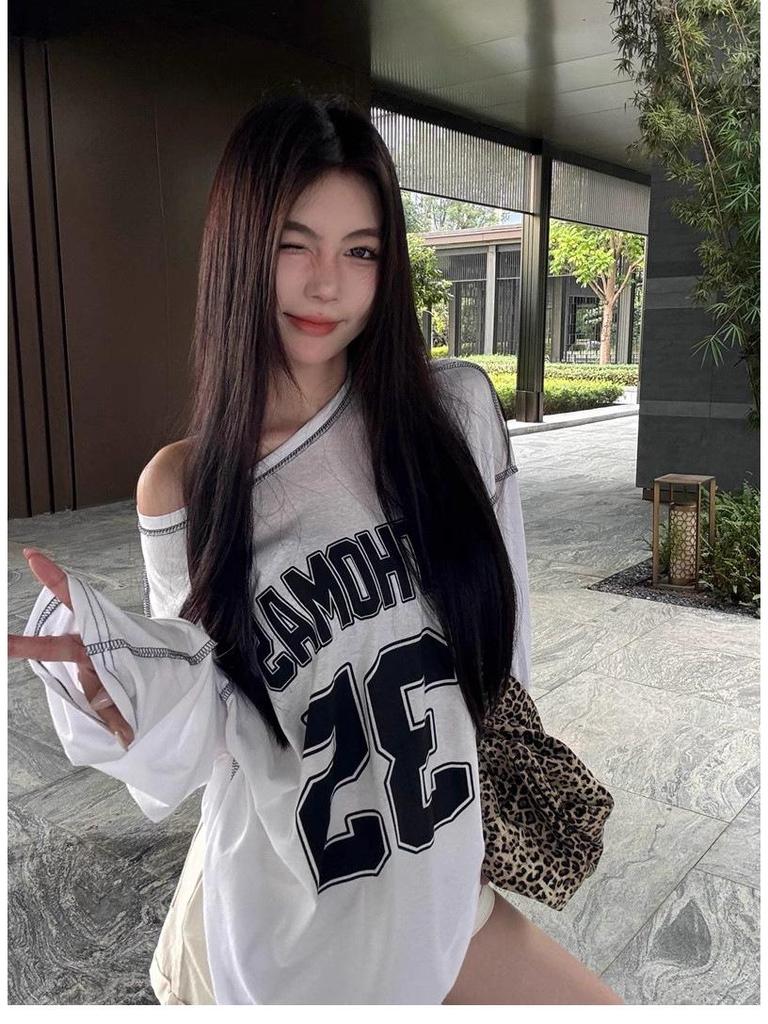 Jinliang Cienka Bawełna Lycra Koszulka z Długim Rękawem - Luźny Krój, Styl Casual