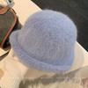 New Year Rabbit Fur Top Hat Women'S Autumn And Winter Cold-Proof Crimped Bucket Hat Warm White Plush Basin Hat