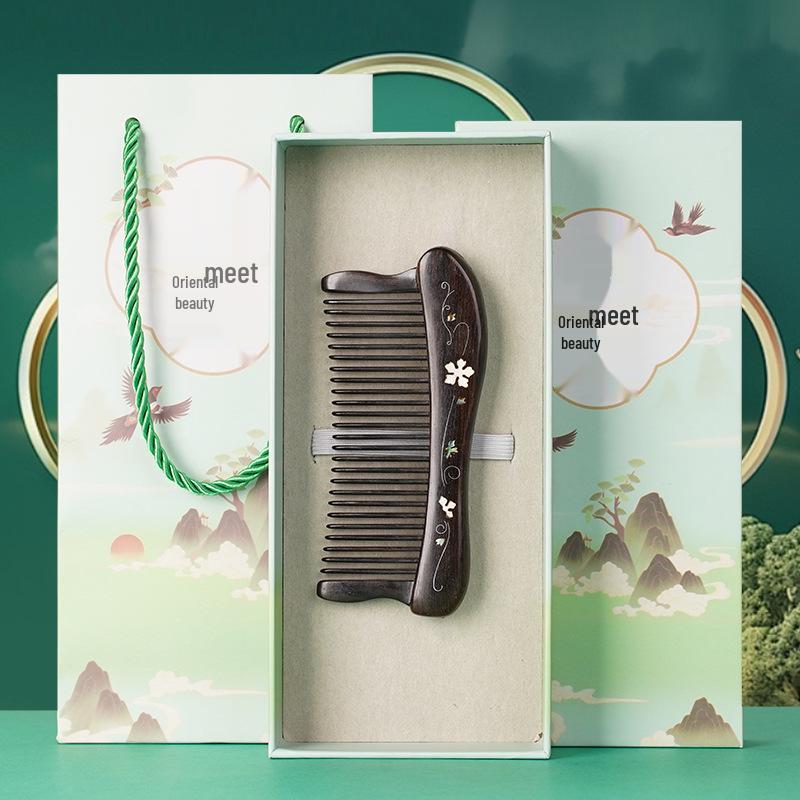 Fioletowe drzewo sandałowe Rzeźbiony drewniany grzebień Pudełko prezentowe - Wysokiej klasy prezent na ślub i Dzień Matki