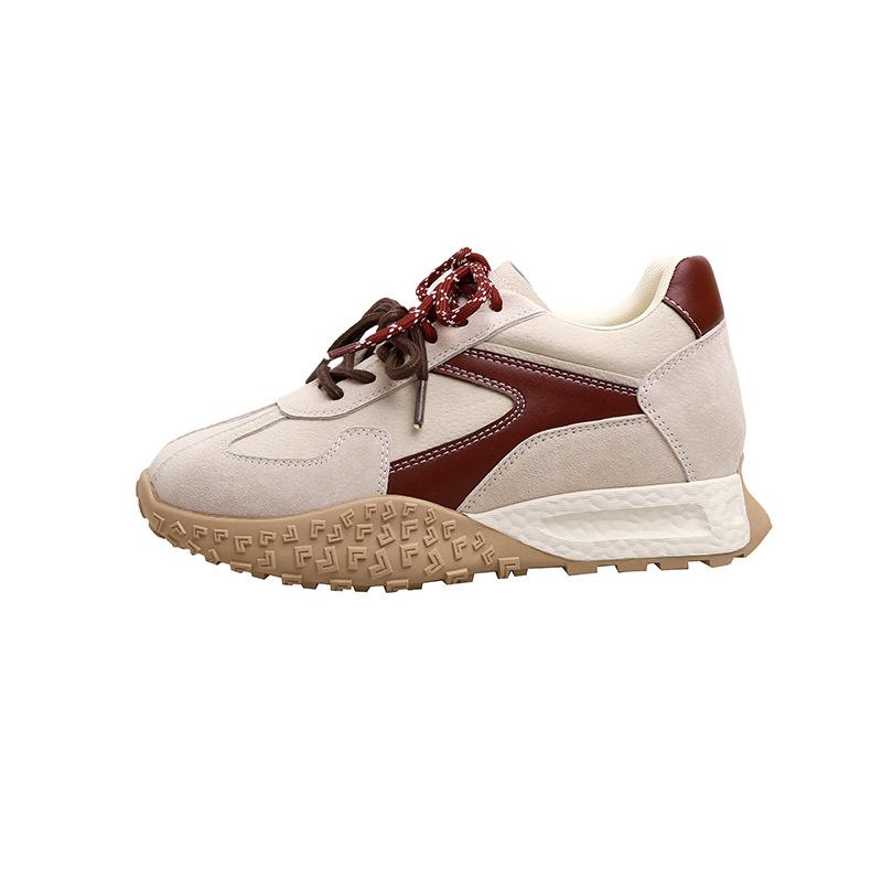 Cowhide version~ 8cm small man inner height increase retro color matching German training shoes women's versatile casual sports dad shoes