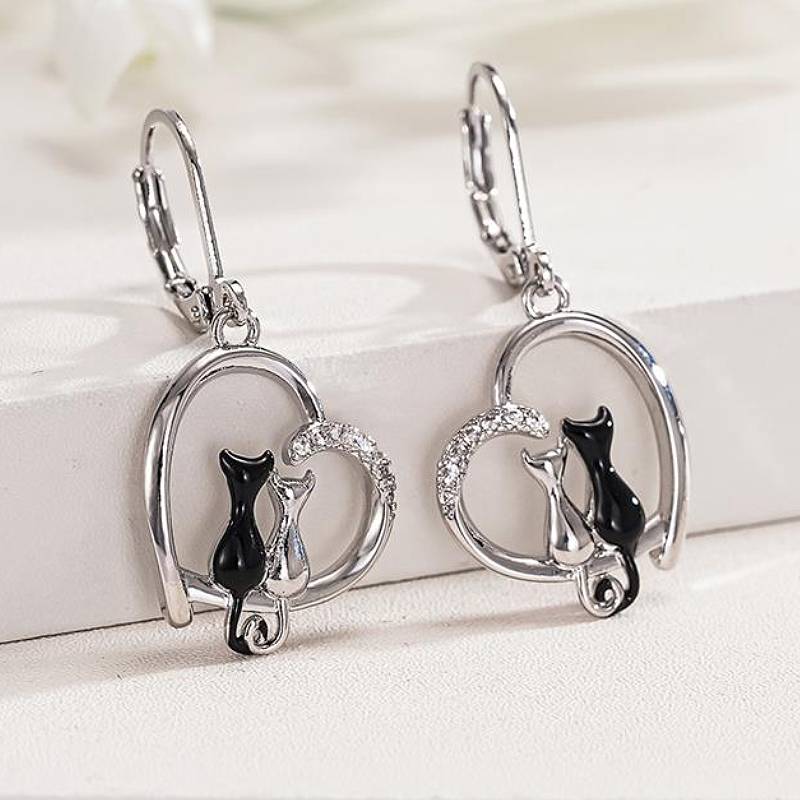 Huitan Fashion Women Drop Earrings Heart Cute Cat Shaped Wedding Party Accessories Inlaid Shining Cubic Zirconia Chic JewelryGood product