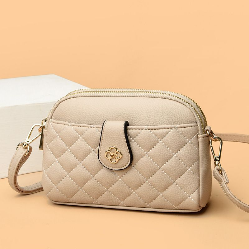 

Easiest for Match Middle-Aged One-Shoulder Mobile Phone Lightweight Soft Leather Small Shoulder Bag Apricot color