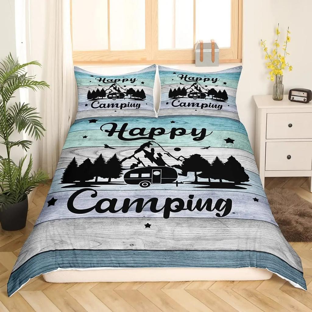 Comforter Happy Camping Bedding Set Single Twin Full Queen King Size Polyester Bedroom Aldult Kids Comforter Set