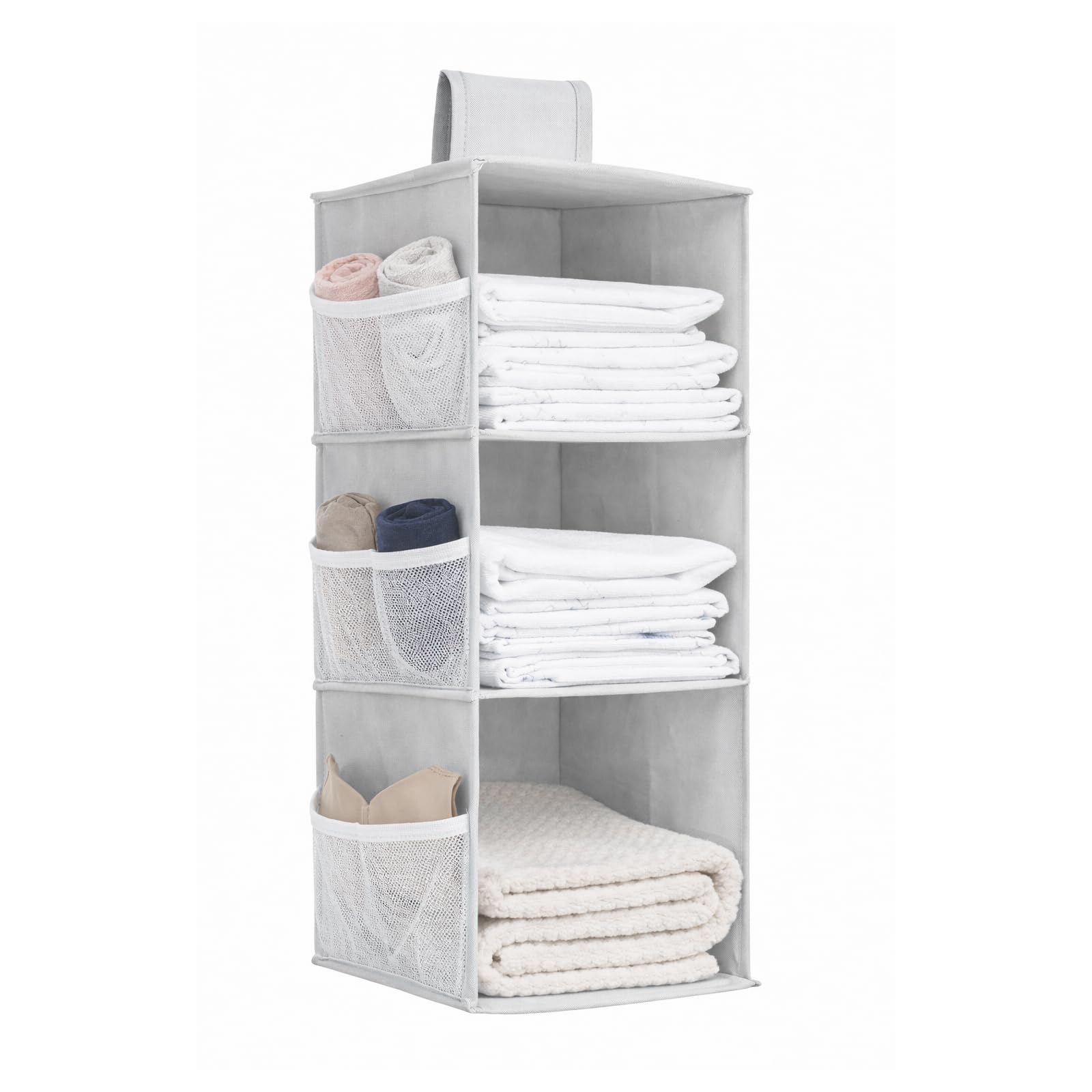

Hanging Storage Closet Storage Easy No Installation with Side Pockets for and Small Items Unit, 2-Tier, 3-Tier, 4-Tier, Foldable, Rack, Washable, серый