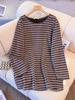 Plus Size Women's Striped Long Sleeve Knit Sweatshirt Cardigan, 130-350 Jin, Spring & Autumn