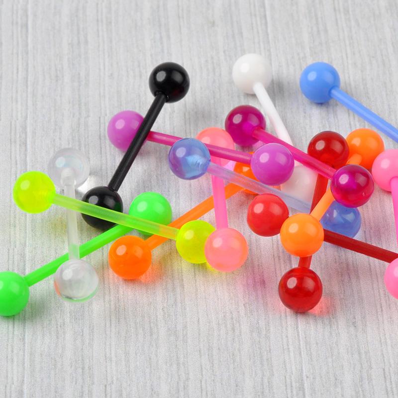 10Pcs Mixed Colorful Flexible Silicone Barbell Stud Tongue Ring Ball Bars Belly Navel Rings Stud Body Piercing Jewelry