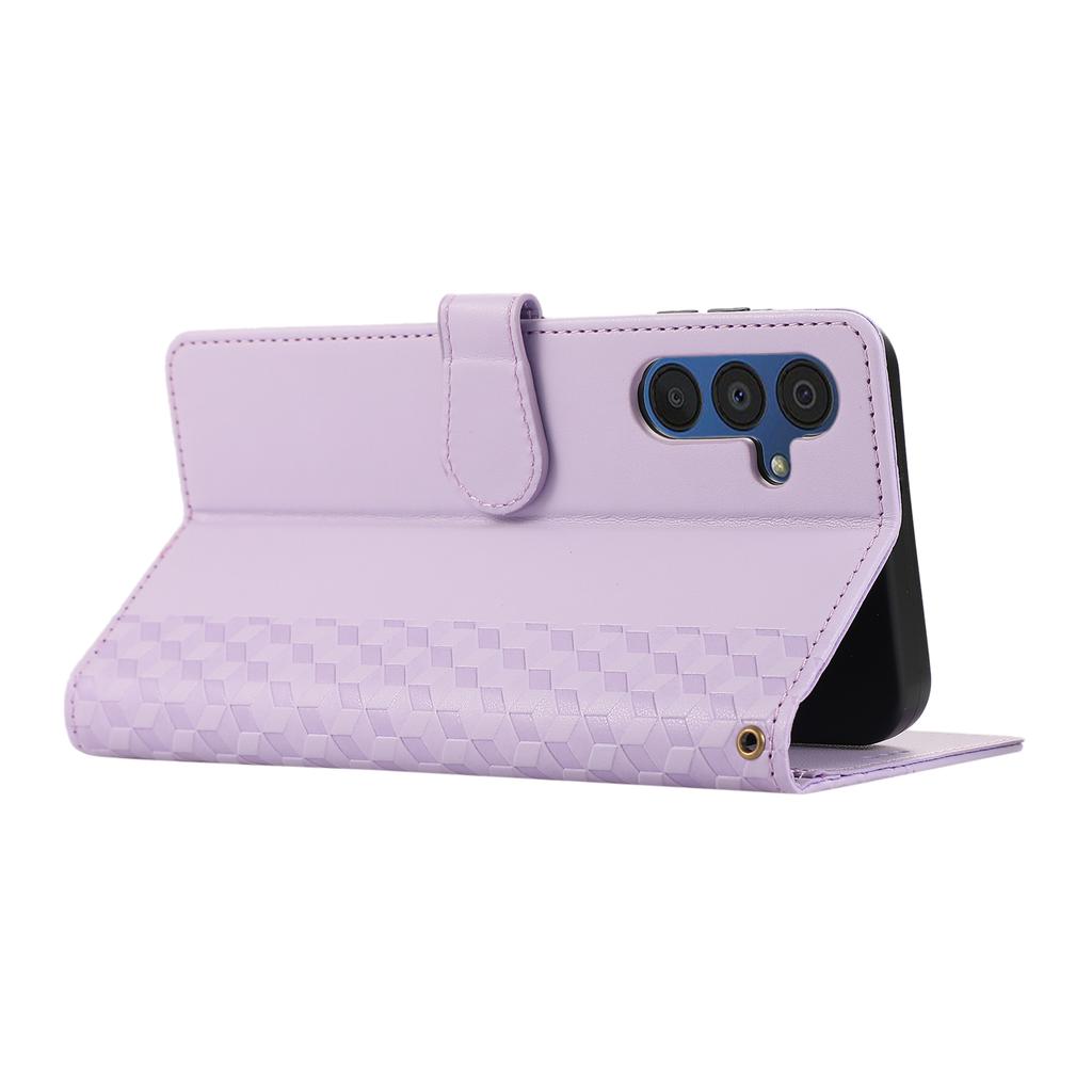 For Samsung Galaxy A36 5G Case 3D Rhombus Grid Imprinted Wallet Leather Phone Cover with Lanyard