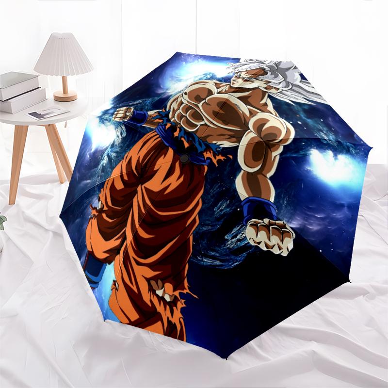 Personaggio dei cartoni animati pattern Goku, ombrello pieghevole automatico, design portatile e pieghevole, 8 stecche, un regalo di Natale o di compleanno.