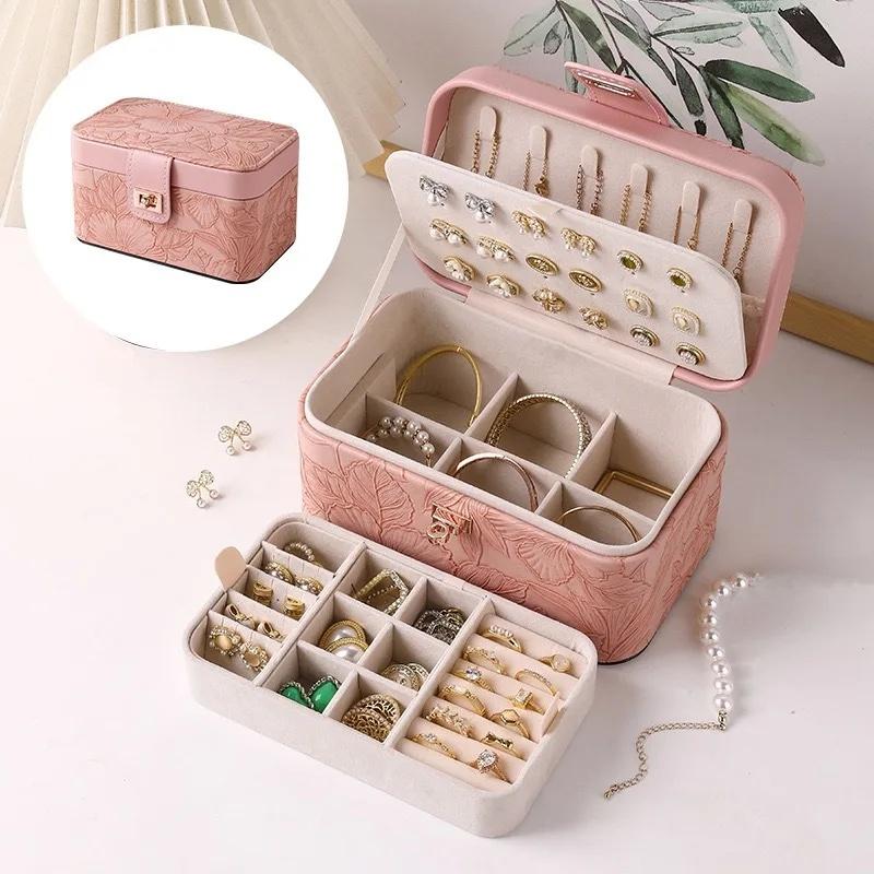 

PU Leather Jewelry Storage Box Large Capacity Layered Partitioned Accessory Box Luxury Printed Watch Organizer Case 2025
