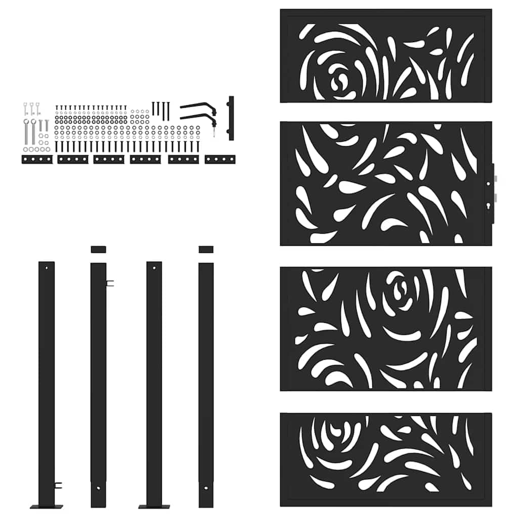 Black Garden Gate 105X180 Cm Steel Flame Pattern