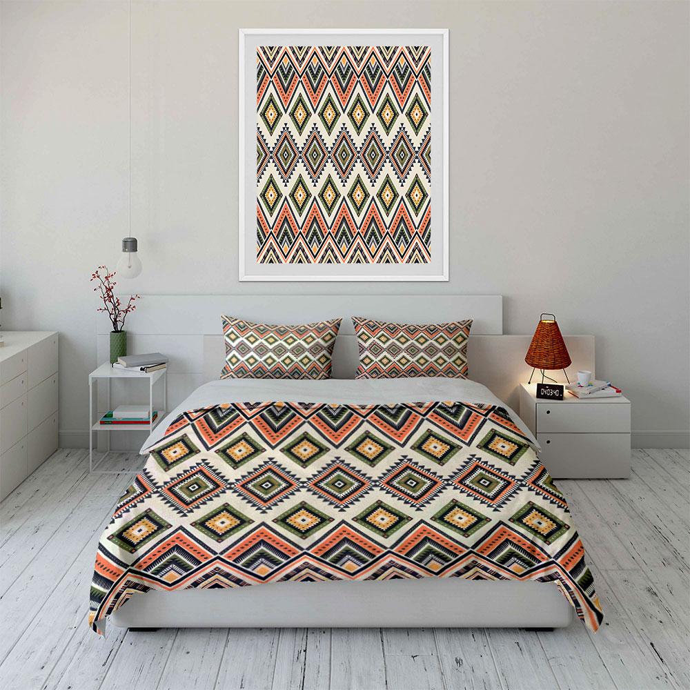 Geometric Diamond Tribal Pattern Background Bedding Set for Kids Luxury Gift 3pcs Digital Print Comforter Set Soft Comfortable