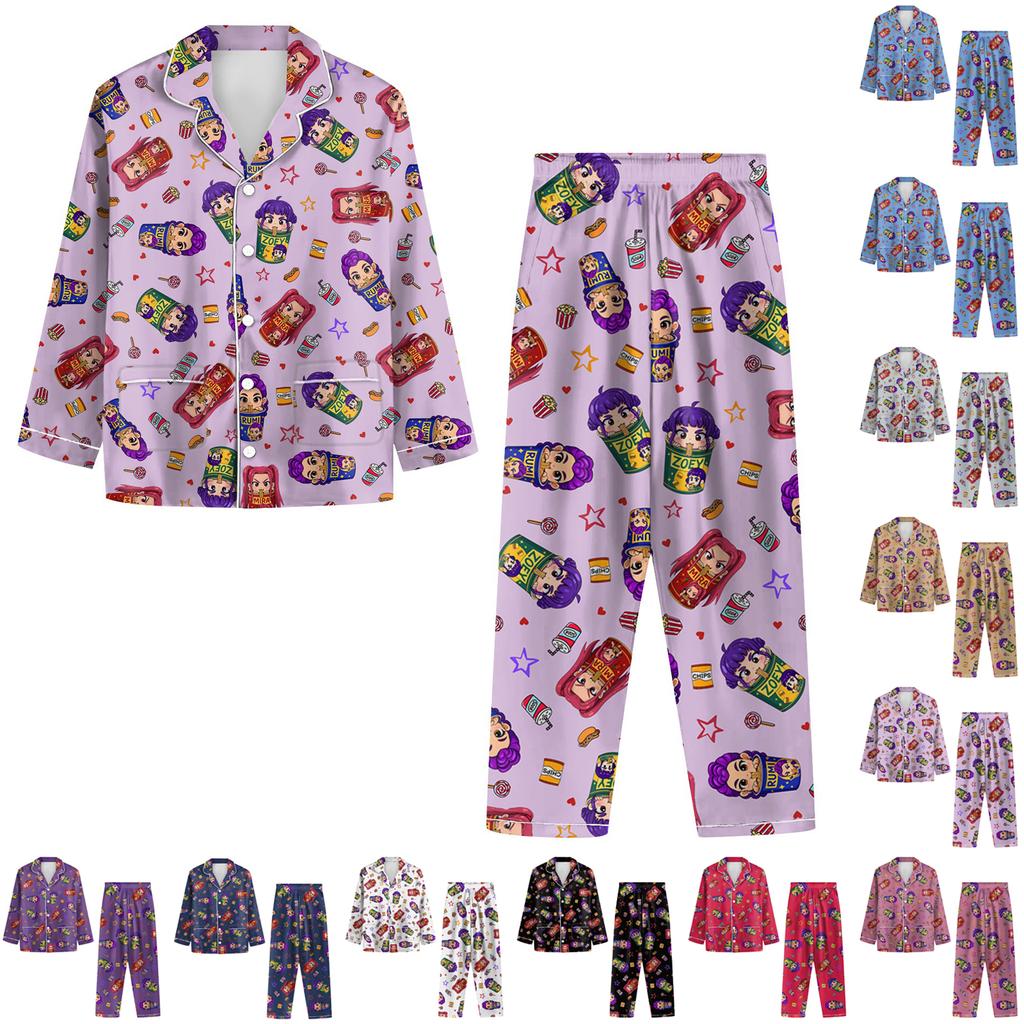 Women's 2 Piece Printed Suit Long Sleeve Button Up Top Wide Leg Pants Suit Set Pajamas Home Casual Suit