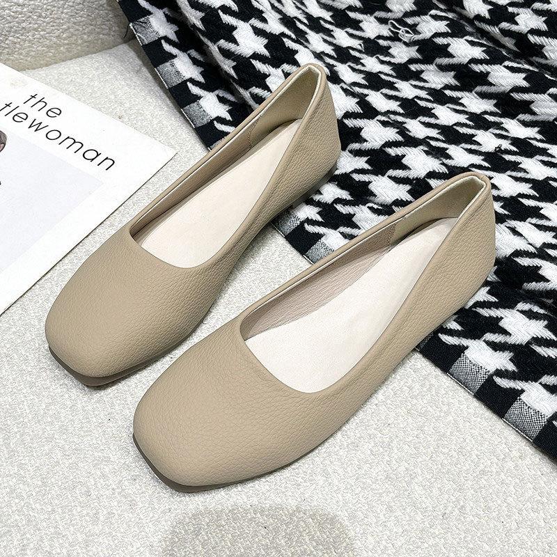 

Корейская версия повседневной ретро-моды, женские туфли на плоской подошве, модные туфли-дутики из мягкой кожи с маленьким квадратным носком, которые можно носить двумя способами 40 хаки