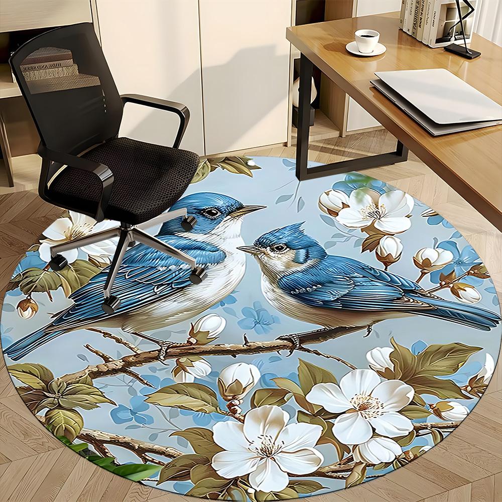 1PC Birds Blossoms Office Round Area Rug, Mat Suitable For Office, Under Office Chairs Bedroom Living Room Home Decor, Room Deco