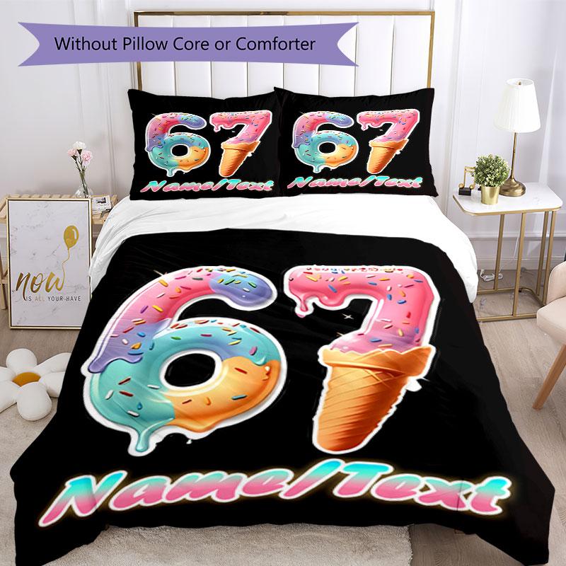 3PC Custom Name Ice Cream Celebration Bedding Set Printed Bedding Set Duvet Cover Closure Includes 1 Duvet Cover & 123 Pillowcases for Bedroom