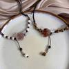 Keramische Rose gewebte Halskette Damen Sommer neues Mode-Retro-Accessoire kann lange Schlüsselbeinkette gezogen werden