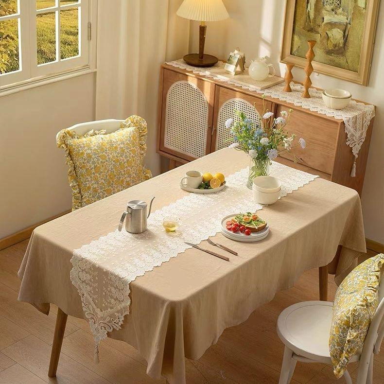 White Lace Table Flag American Nordic Long Tablecloth Light Luxury Coffee Table Dining Table TV Cabinet Tablecloth Cover Towel