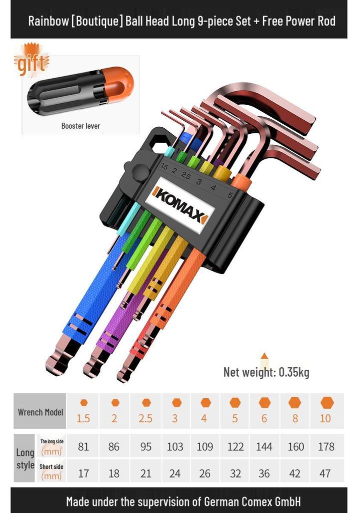 Rainbow Metric Hex Key Set - Comprehensive 6-Sided Screwdriver Tools