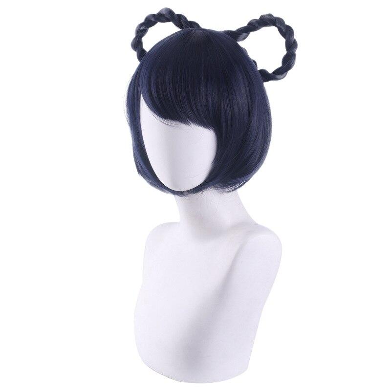 30 см игра Genshin Impact XiangLing парики для косплея темно-синие короткие термостойкие — фото 4