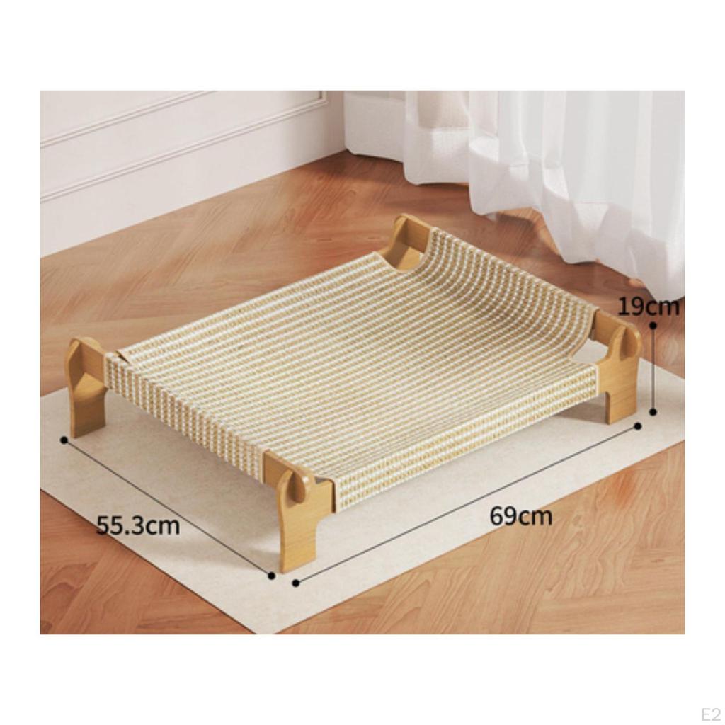 Elevated Cat Bed Raised with Wooden Frame Breathable Furniture for Kittens, Small Pets,
