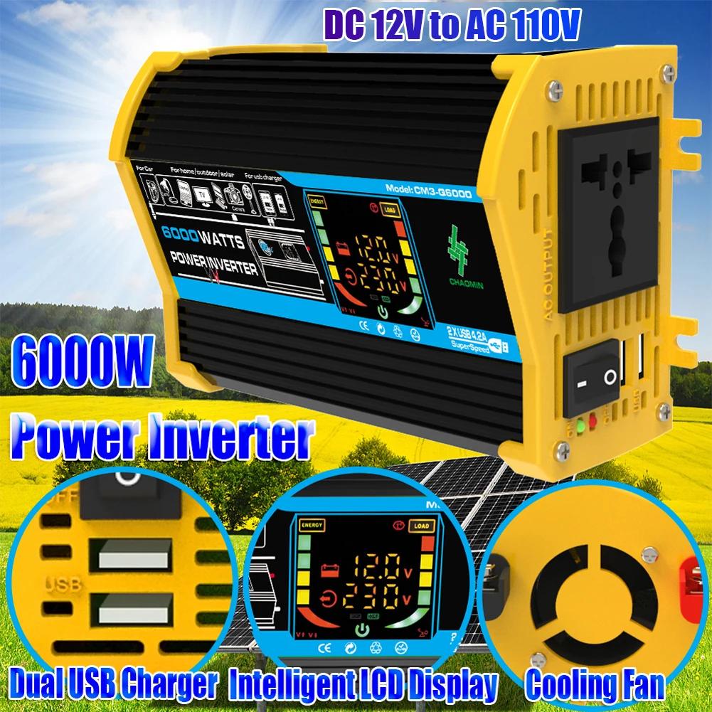 6000W 3000W Car Inverter Modified Sine Wave Voltage Transformer Power Converter DC 12V To AC 110V 220V LCD Display Dual USB Port