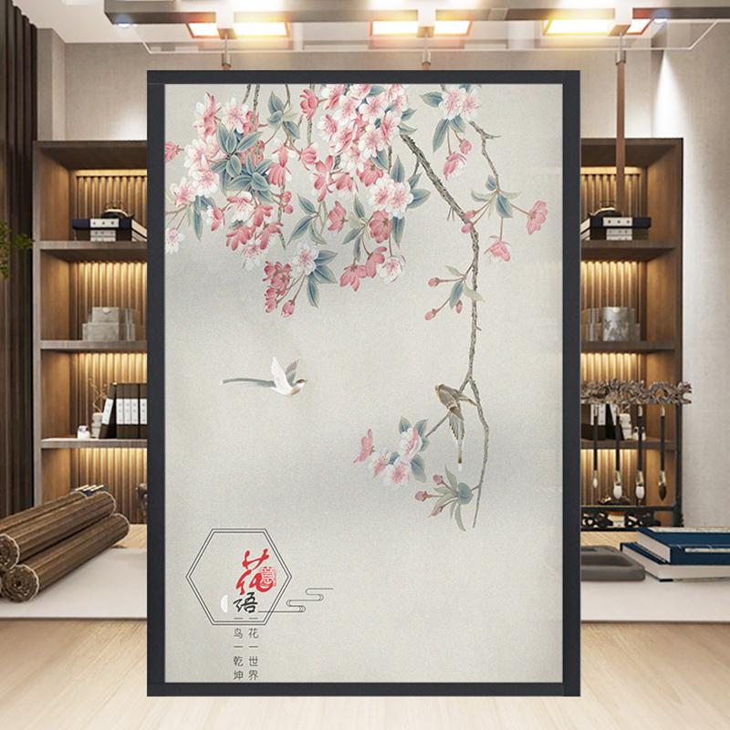 Chinese Style Flower Bird Window Film Home Bathroom Decor Frosted Window Stickers Static Cling Stained Privacy Glass Film