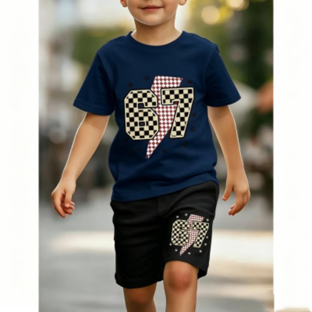 Funny 67 Printed 11 Colors Kids T-shirt and Shorts 2 Piece Set Summer Home Outdoor Casual Outfit for Boy and Girl's T-shirt Sports Set