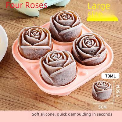 Large Four-Grid Rose Ice Ball Mold - Silicone Ice Tray for Whiskey and Home Ice Making