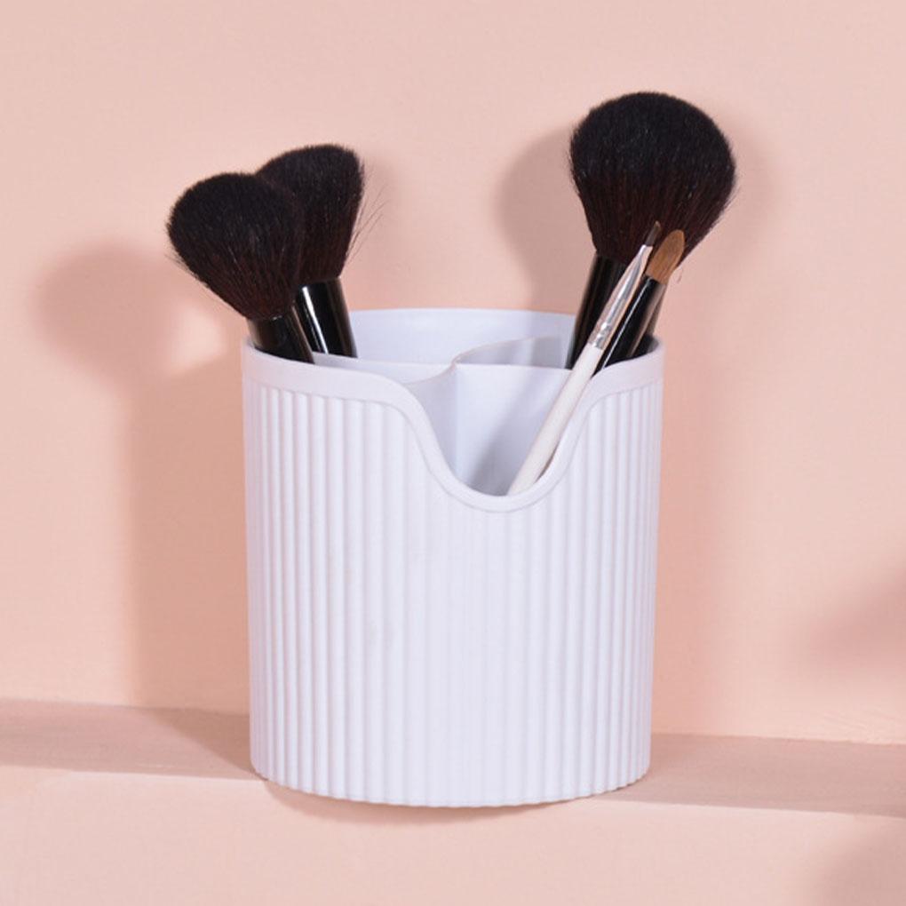 Plastic Makeup Brush Storage Box Round Comb Pencil Holder Portable Desktop Cosmetic Organizer