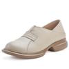 Retro British Style Women's Wide Fit Leather Chunky Heel Shoes - Top Grain Cowhide Round Toe Mom Shoes.