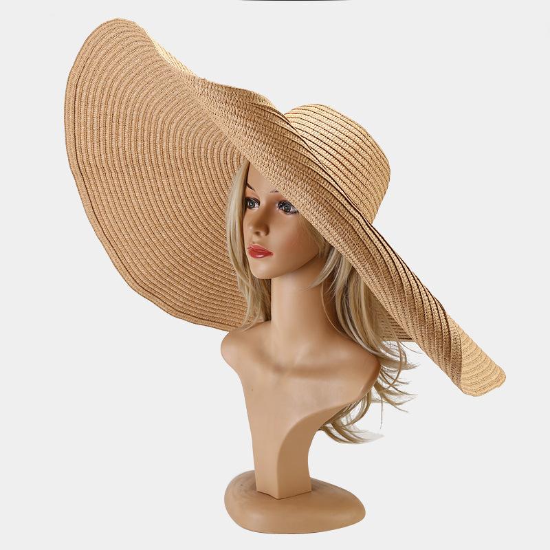 Elegant Women Oversized Beach Sun Hat 25CM Large Wide Brim Outdoor Travel UV Protection Straw Hat