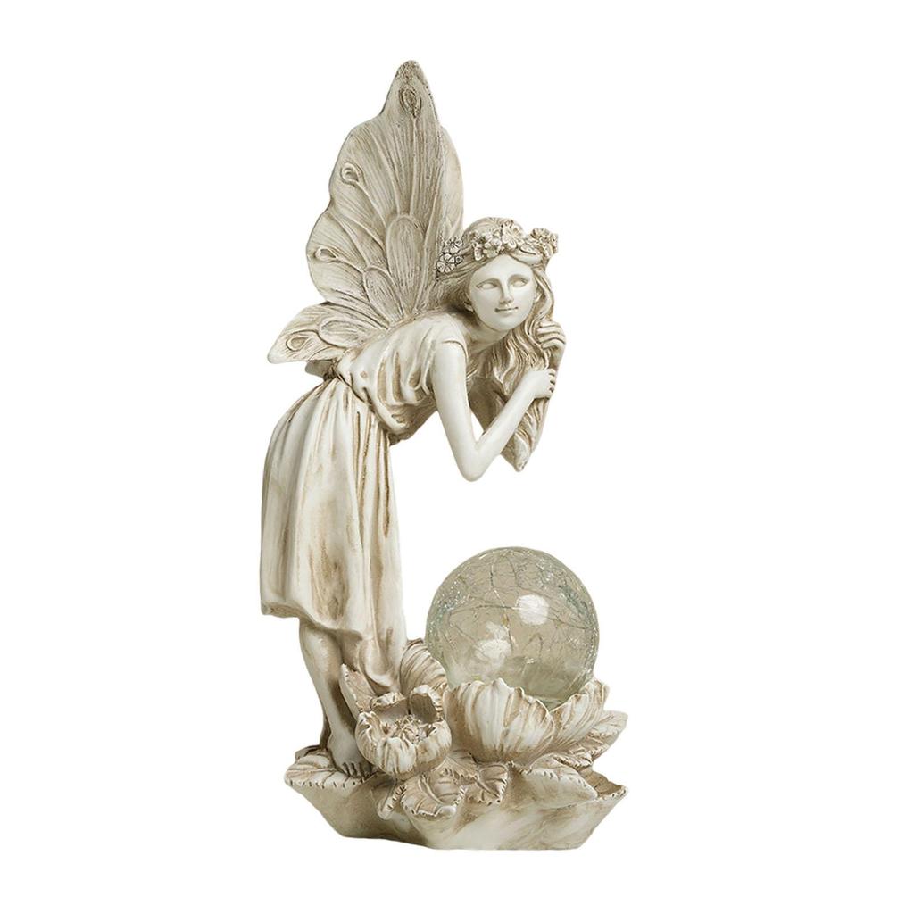 Angel Sculpture Craft with Solar Light Resin Angel Ornament Flower Fairy Angel Statue for Lawn Decoration Balcony Yard Art Home