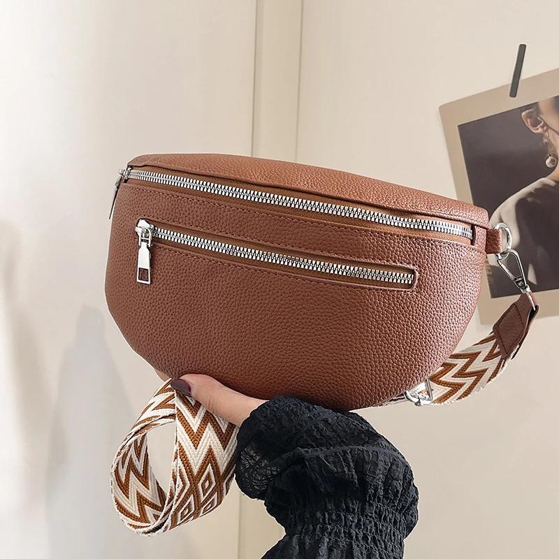 PU Solid Color Zipper Waist Packs Soft Popular Fashi 2026 Hot Selling Stitching Simple Casual Commuting Crossbody Bag
