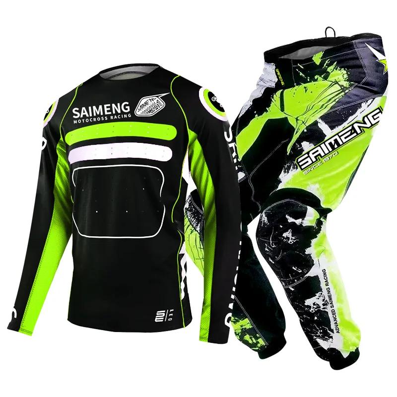 TAILLE 20 22 24 26 28 saimeng ensemble d'équipement pour enfants enduro motocross maillot pantalon mx kits moto VTT Course Off Road pour jeunes combinaison