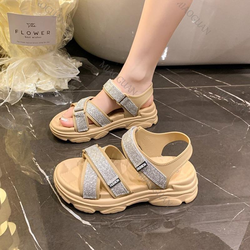 Fashion College Style Sports Sandals Women 2025 New Summer Thick Bottom Open Toe Fashion Women Shoes Rhinestone Casual Beach Sandales