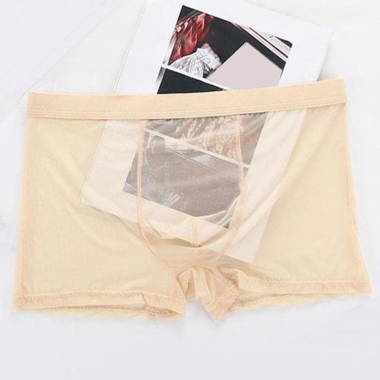 Men Underpants Breathable Solid Color Lint Free Friendly to Skin Elastic Waist Inside Wearing Polyester Quick Dry Mesh Men Boxers Underpants Gift