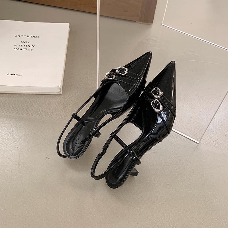 2025 Spring French Style Pointed Stiletto Heels - Elegant Closed Toe Sandals with Back Strap