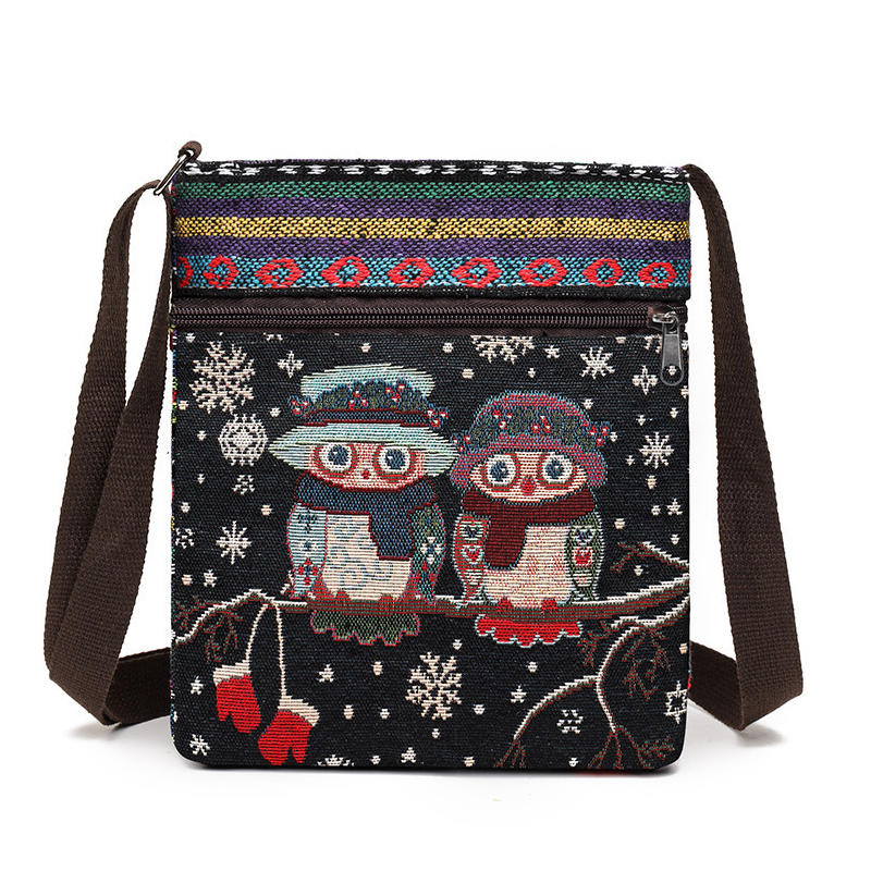 Retro Ethnic Style Shoulder Bag Canvas Embroidered Phone Crossbody Messenger Bag Travel Outdoor Casual Simple All-Mastch Women Small Bag