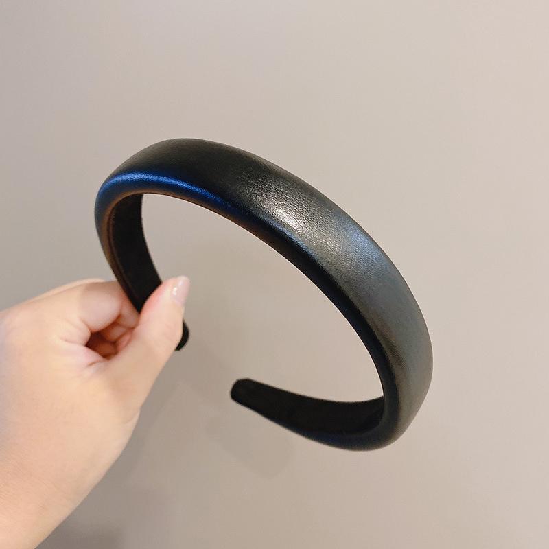 Popular Black Silver Synthetic Leather Sponge Padded Headbands for Women Girls Casual Shopping Party Headpiece Ins Hair Hoop