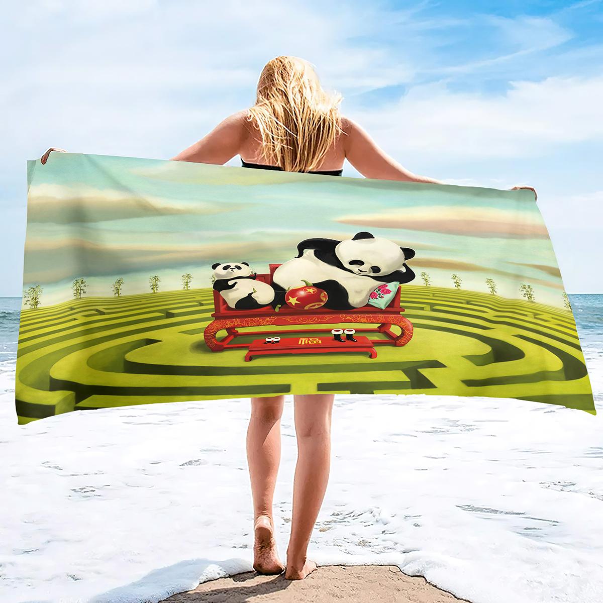Serviette de plage surdimensionnée, Panda de dessin animé, Piscine, Natation, Voyage, Serviette douce, Couverture, Vente en gros, Pour femmes, Hommes, Camping, Croisière, Housse de chaise longue 100 50 cm (39 20 in)