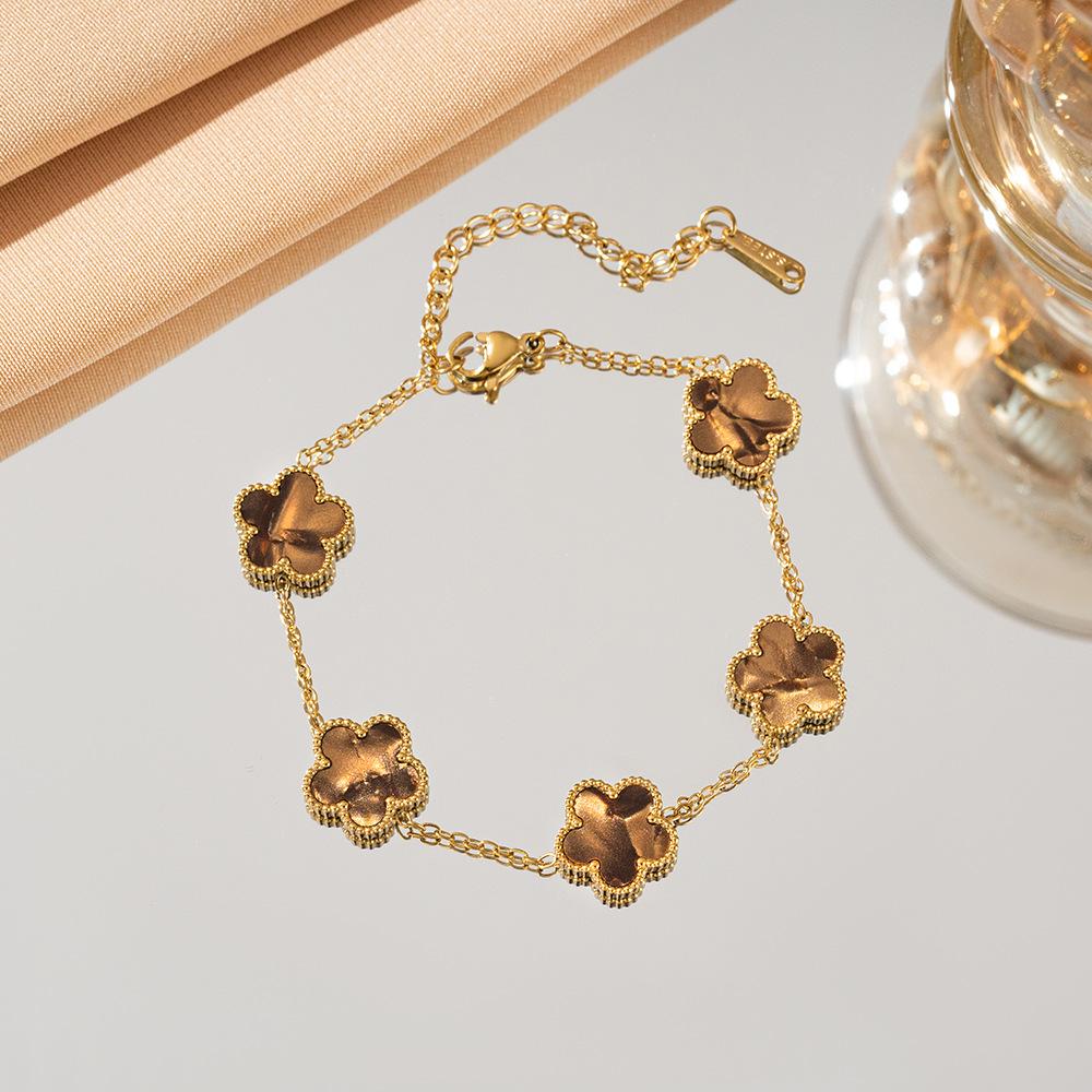 Adjustable Stainless Steel Bracelet for Women Classic Luxury Five Flower Design Fashionable Party Jewelry Gift