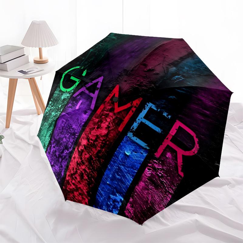 1pc Gamer Youth Automatic Folding Umbrella with 8 Bones, 3-Fold Compact Umbrella, Compact Design On-the-Go Essential, casual outdoor accesso