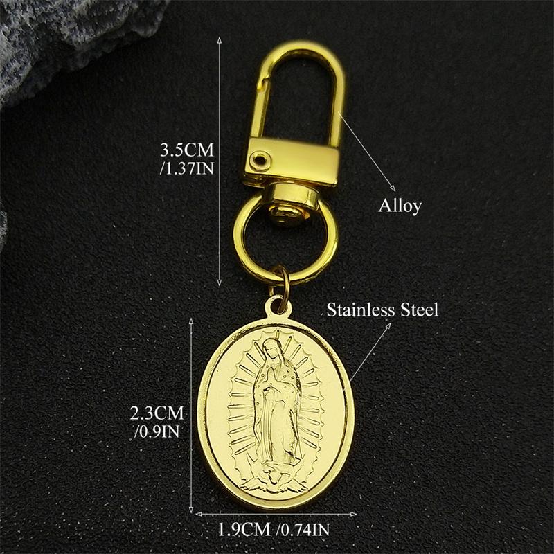Stainless Steel Virgin Mary Medal Key Chain for Women Men Gold Color Our Lady of Guadalupe Key Ring Jewelry virgen de guadalupe