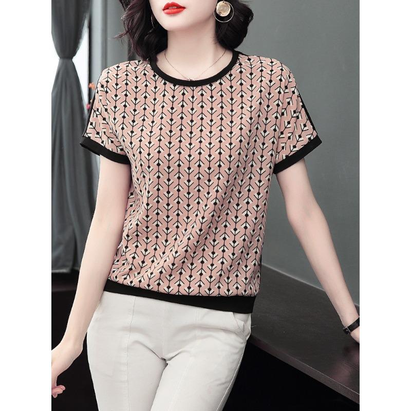 Ny sommar-t-shirt med kort ärm för kvinnor som täcker magen, damtröja för medelålders mamma, fladdermusärm, lös topp
